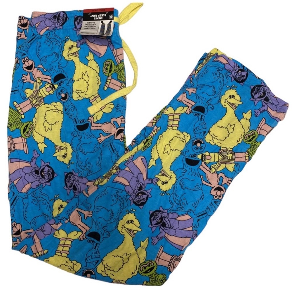 Sesame Street AOP Pastel Character Art Men's Blue Sleep Pajama Pants Sz L NWT - Picture 3 of 8